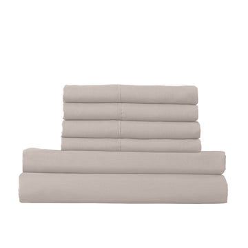 1500 Thread Count 6 Piece Cotton Rich Bedroom Collection Set - Queen - Stone