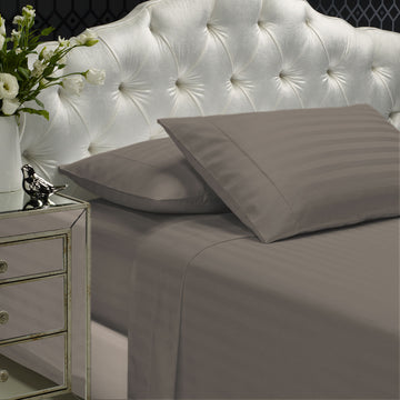 1200TC Sheet Set Damask Cotton Blend Ultra Soft Sateen Bedding - Queen - Pewter