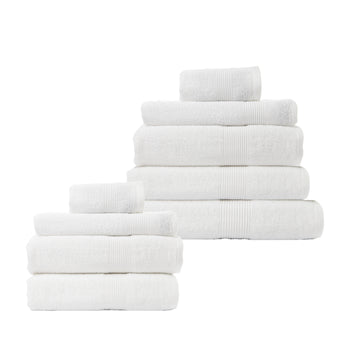 9 Piece Cotton Bamboo Towel Bundle Set 450GSM - White