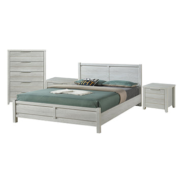 4 Piece Bedroom Queen Suite White Ash - Bed, Bedside Table & Tallboy