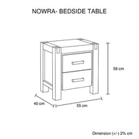 Bedside Table with 2 drawers Solid Wood