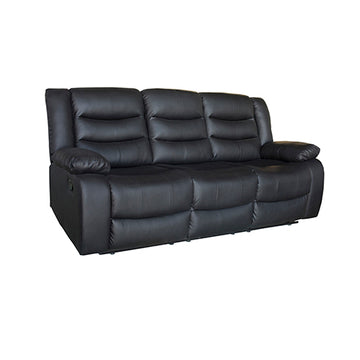 3 Seater Recliner In Faux Leather - Black